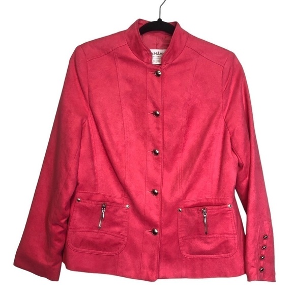 Tanjay Petites Bright Pink Faux Suede Blazer Jacket, size 6P - Picture 1 of 10